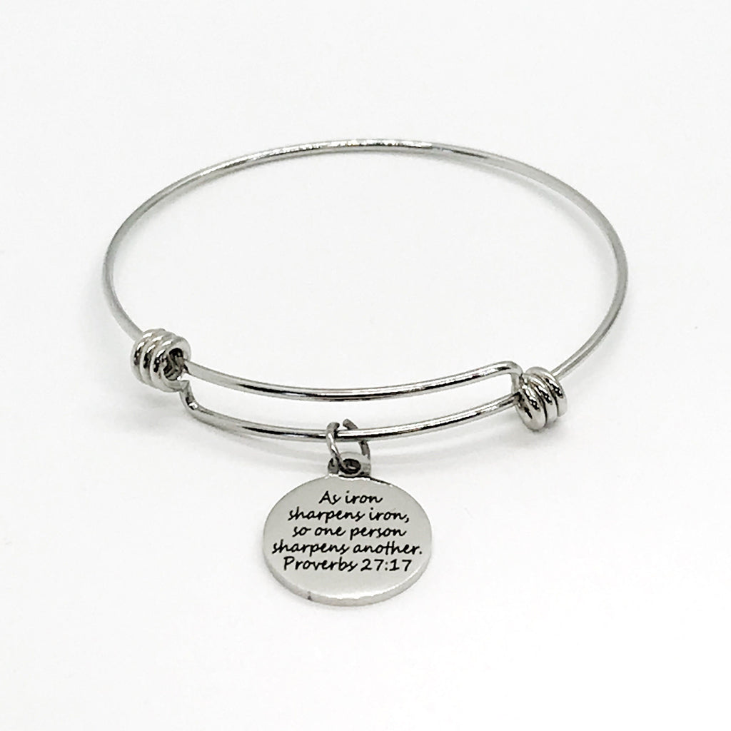 As Iron Sharpens Iron Stainless Steel Expandable Bracelet With Engraved Proverbs 27 17 Charm