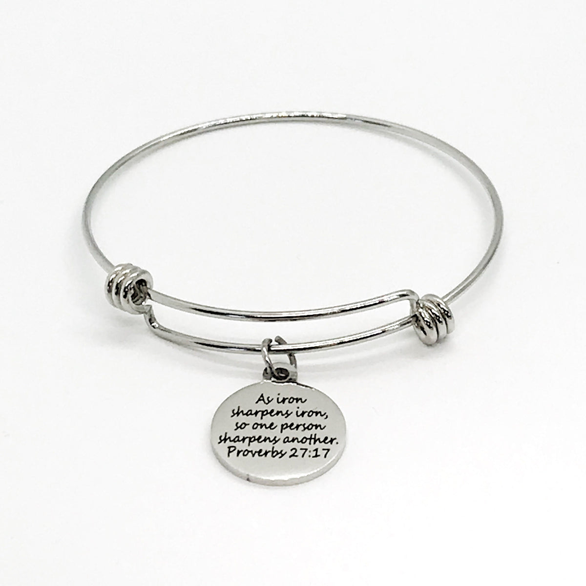 As Iron Sharpens Iron Stainless Steel Expandable Bracelet With Engraved Proverbs 27 17 Charm
