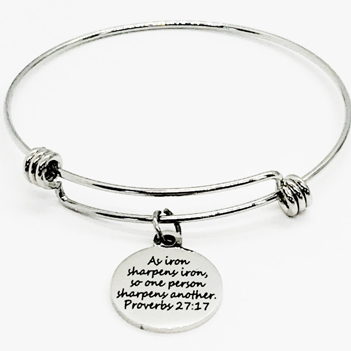 As Iron Sharpens Iron Stainless Steel Expandable Bracelet With Engraved Proverbs 27 17 Charm