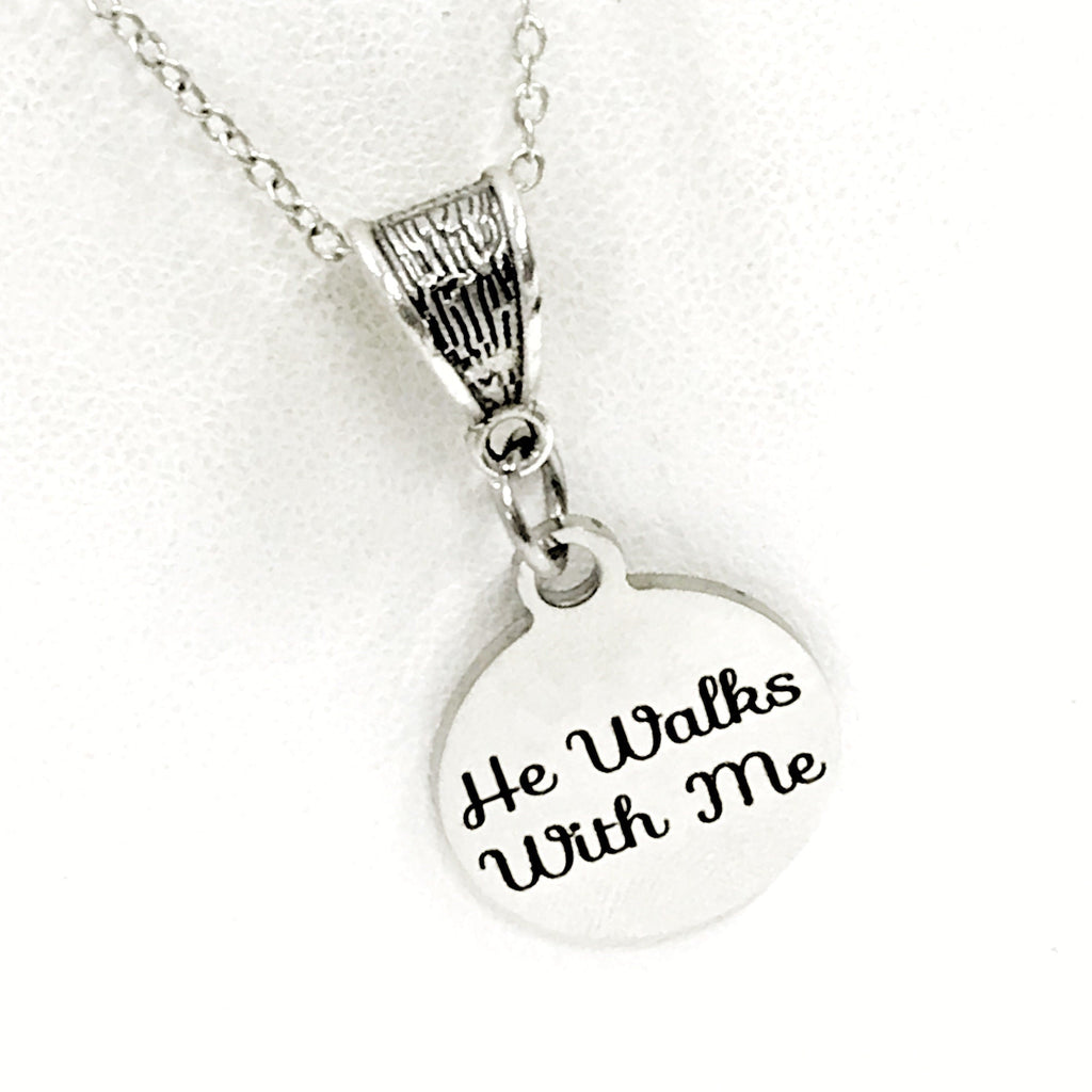 He Walks With Me Necklace, Christian Jewelry, Jesus Walks With Me, Christian Gift,  Sunday School Group Gift, Daughter Gift, Religious Gift