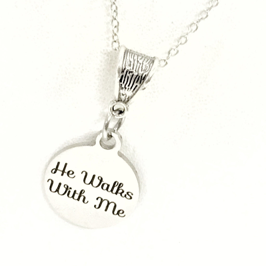 He Walks With Me Necklace, Christian Jewelry, Jesus Walks With Me, Christian Gift,  Sunday School Group Gift, Daughter Gift, Religious Gift