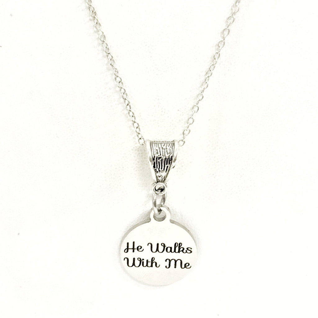 He Walks With Me Necklace, Christian Jewelry, Jesus Walks With Me, Christian Gift,  Sunday School Group Gift, Daughter Gift, Religious Gift