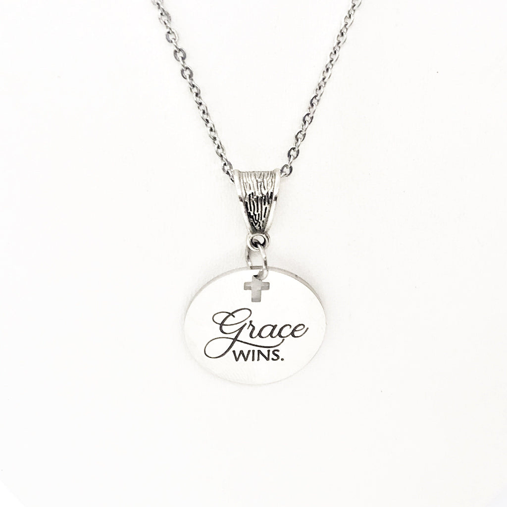 Grace Wins Stainless Steel Engraved Pendant Necklace With Cross Cutout By JKCE Designs