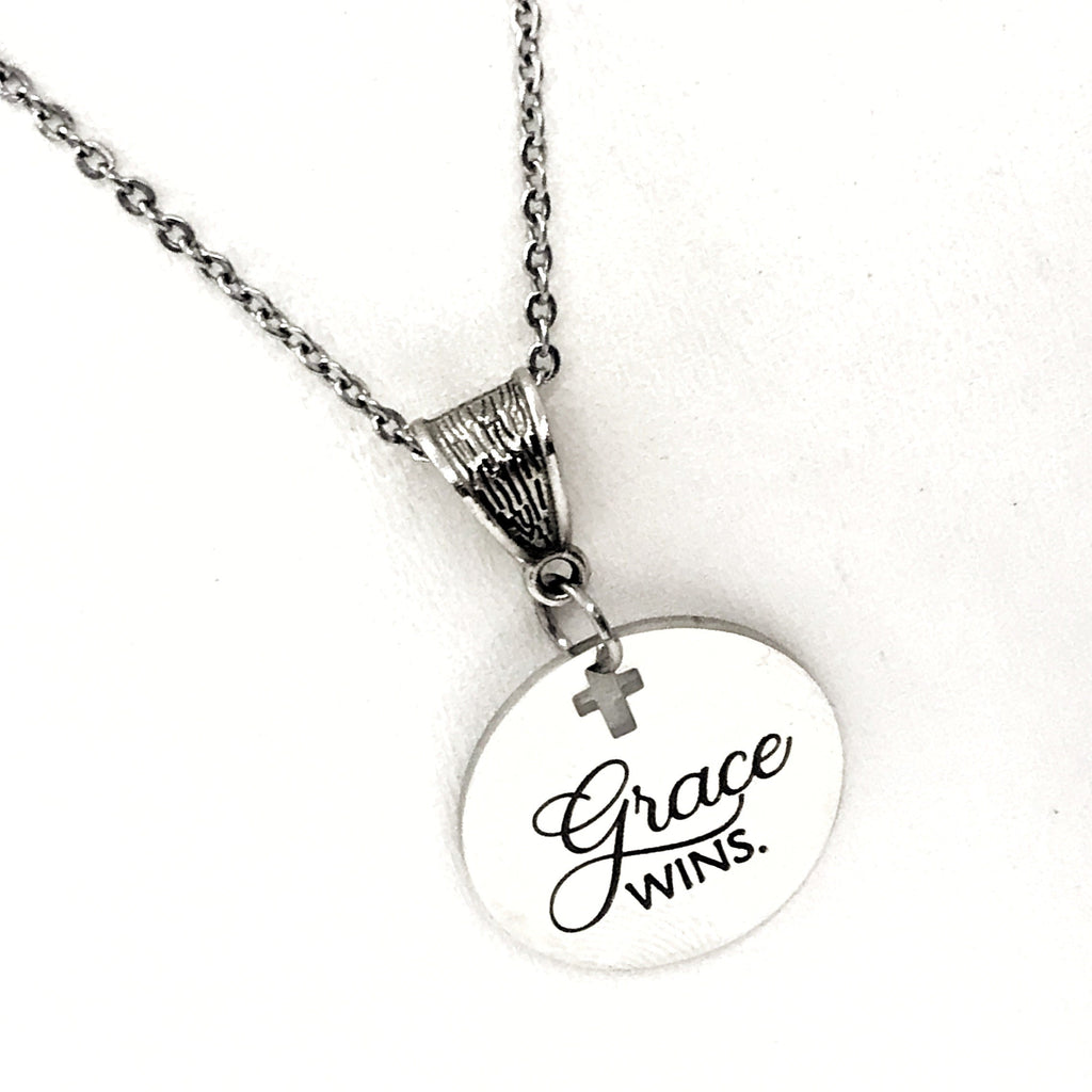 Grace Wins Stainless Steel Engraved Pendant Necklace With Cross Cutout By JKCE Designs