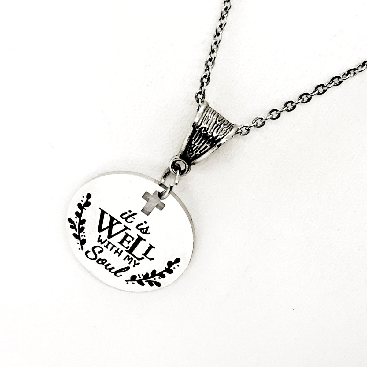 It Is Well With My Soul Necklace Engraved Cross Cut Out Faith Jewelry Inspirational Gift
