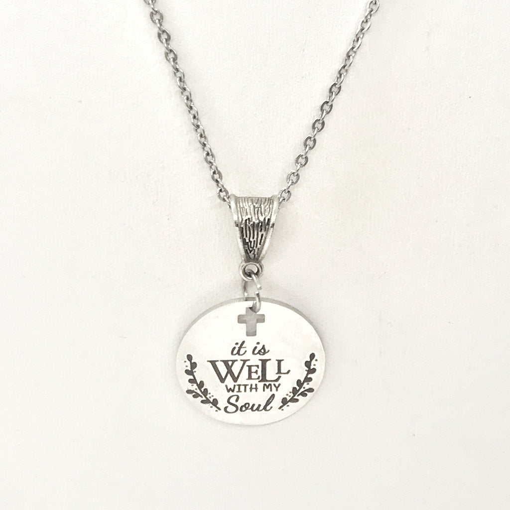 It Is Well With My Soul Necklace Engraved Cross Cut Out Faith Jewelry Inspirational Gift