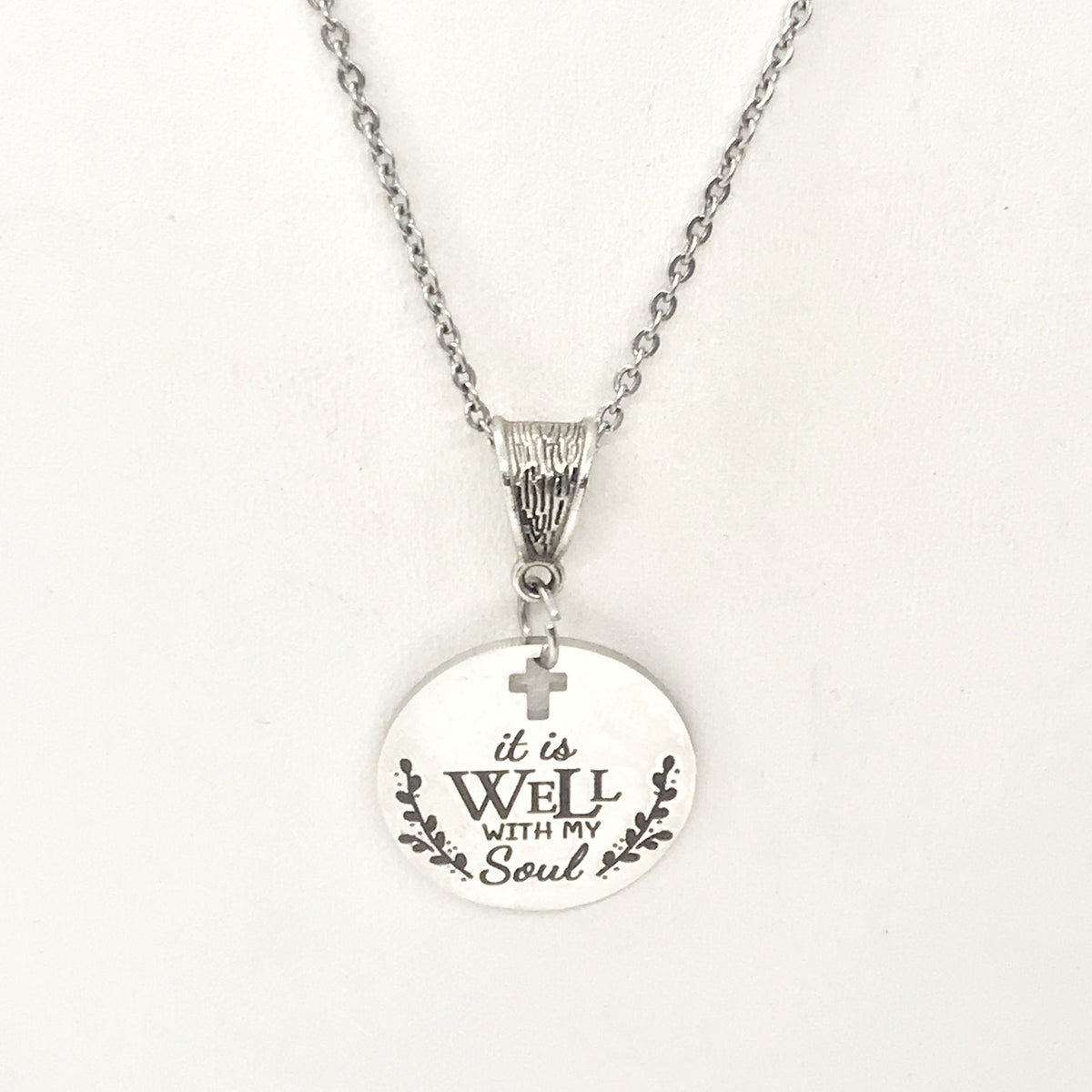 It Is Well With My Soul Necklace Engraved Cross Cut Out Faith Jewelry Inspirational Gift