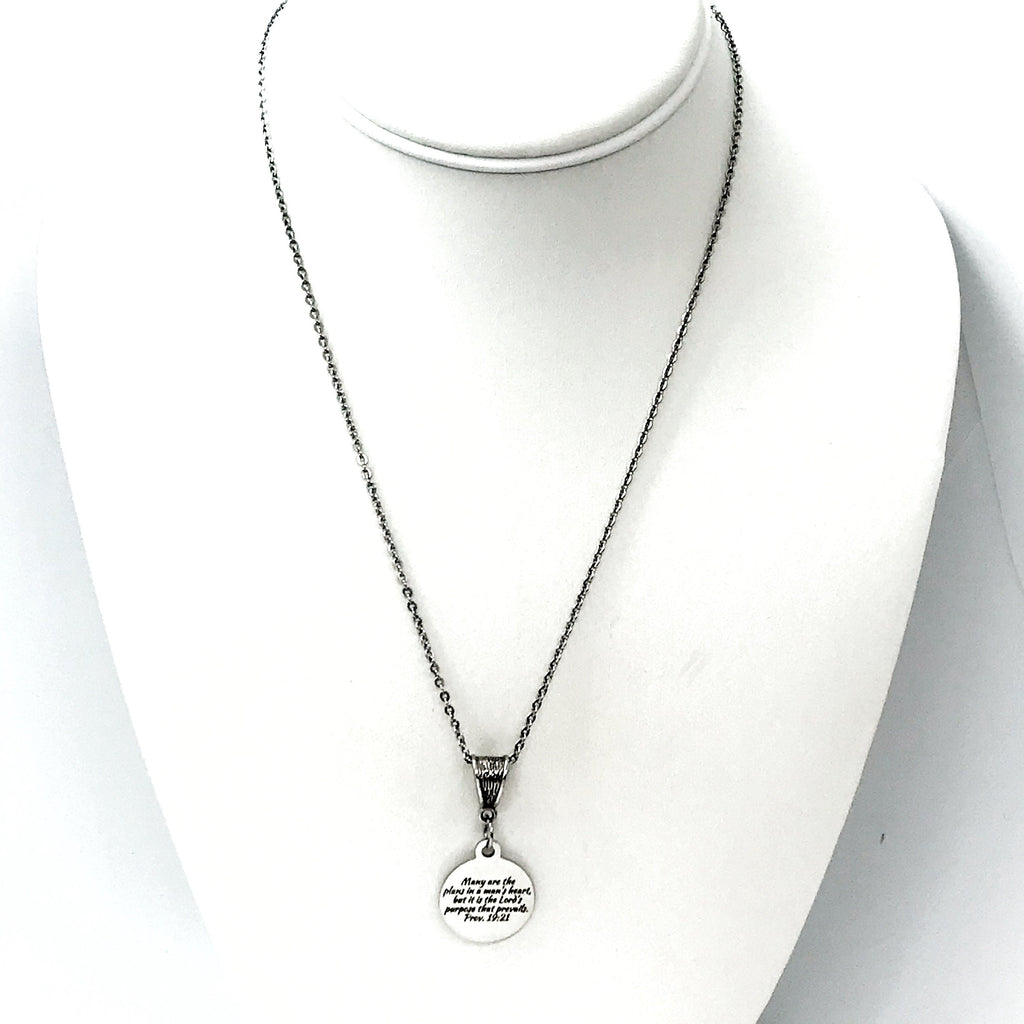 Proverbs 19 21 Necklace Engraved Scripture Charm Faith Jewelry Purpose Of The Lord Necklace