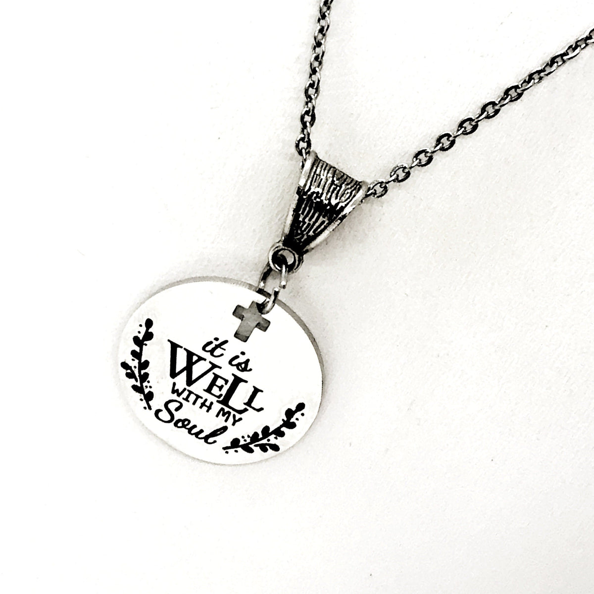 It Is Well With My Soul Necklace Engraved Cross Cut Out Faith Jewelry Inspirational Gift