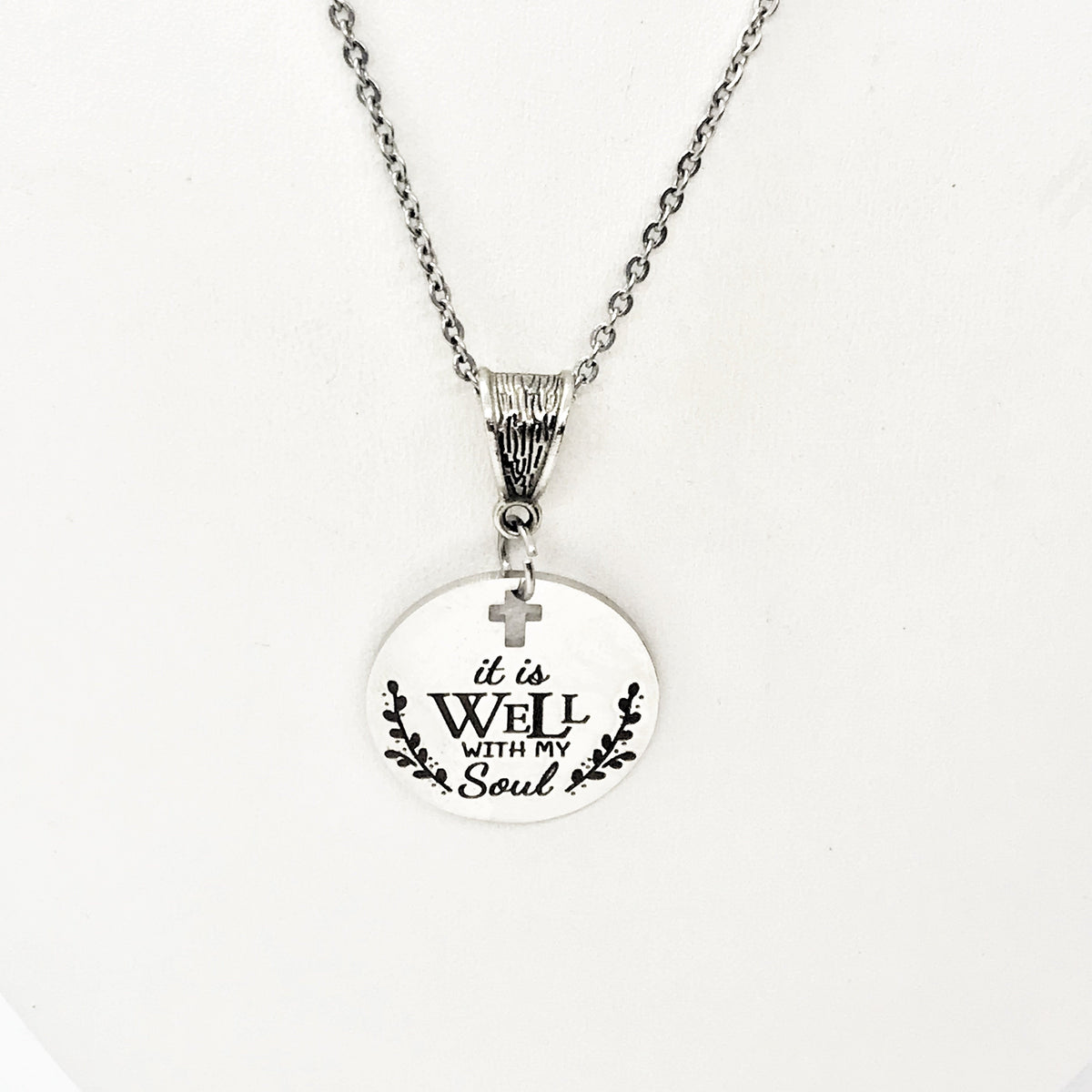 It Is Well With My Soul Necklace Engraved Cross Cut Out Faith Jewelry Inspirational Gift