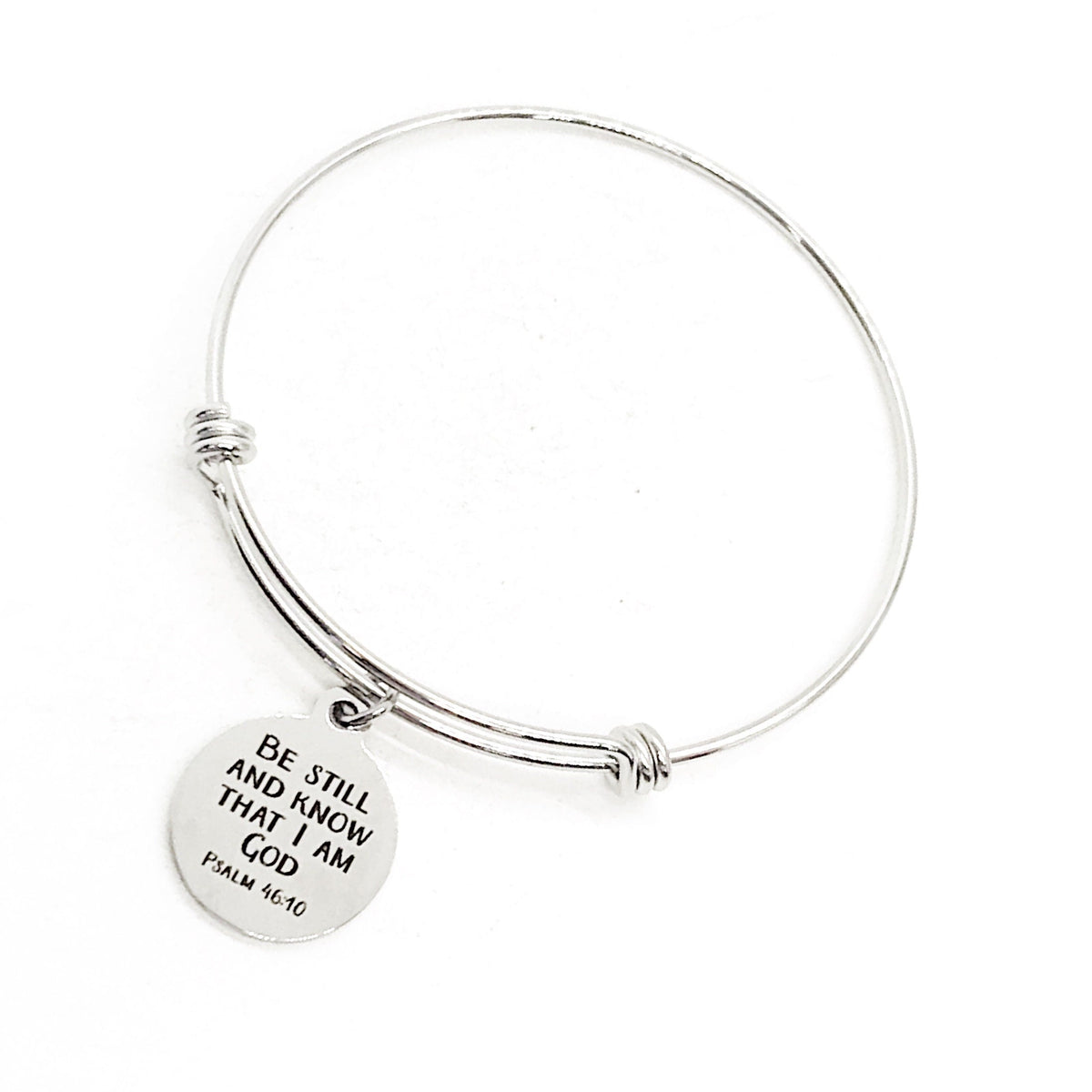 Be Still And Know That I Am God Stainless Steel Bangle Bracelet With Engraved Bible Verse Charm Christian Gift