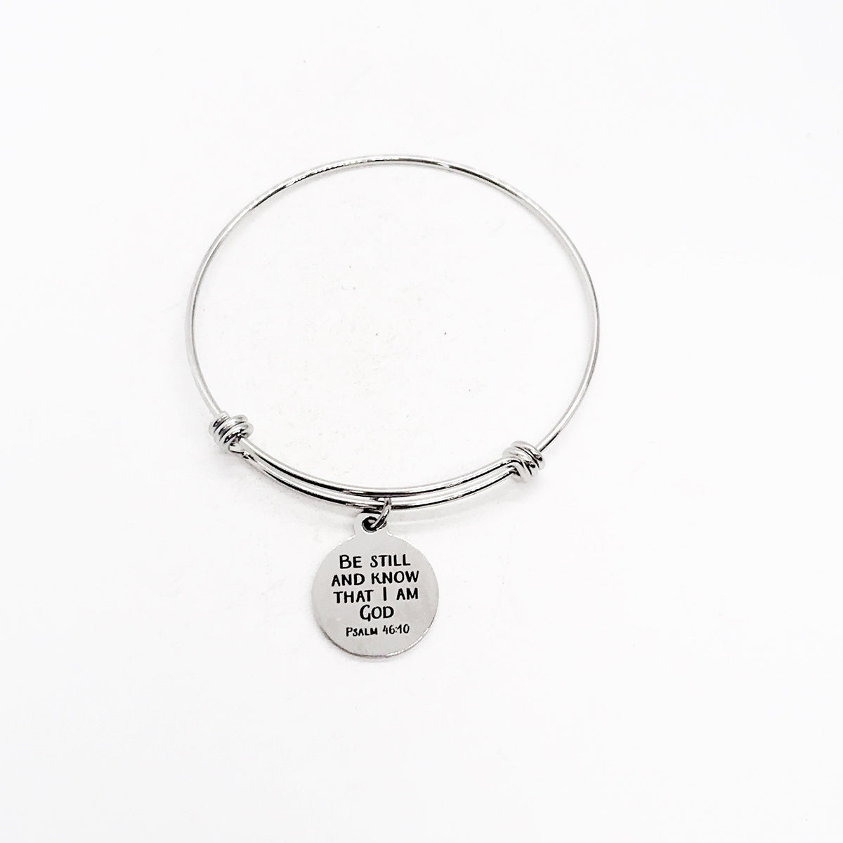 Be Still And Know That I Am God Stainless Steel Bangle Bracelet With Engraved Bible Verse Charm Christian Gift