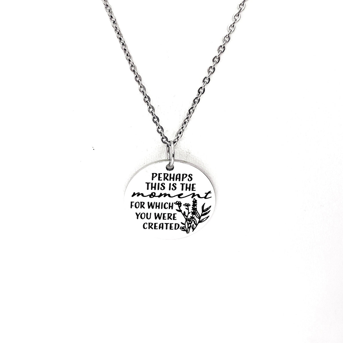 Perhaps This Is The Moment Necklace Stainless Steel Engraved Charm Esther 4 14 Faith Jewelry