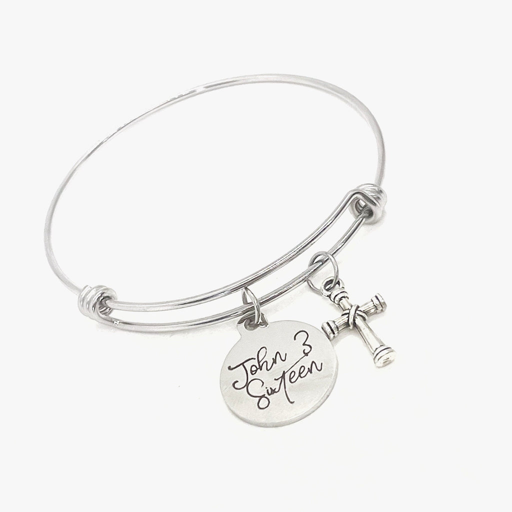 Faith Gift, John 3 Sixteen Bracelet, For God So Loved The World, Charm Bangle, Scripture Gifts, Salvation Verse, Baptism Gifts, Cross Charm