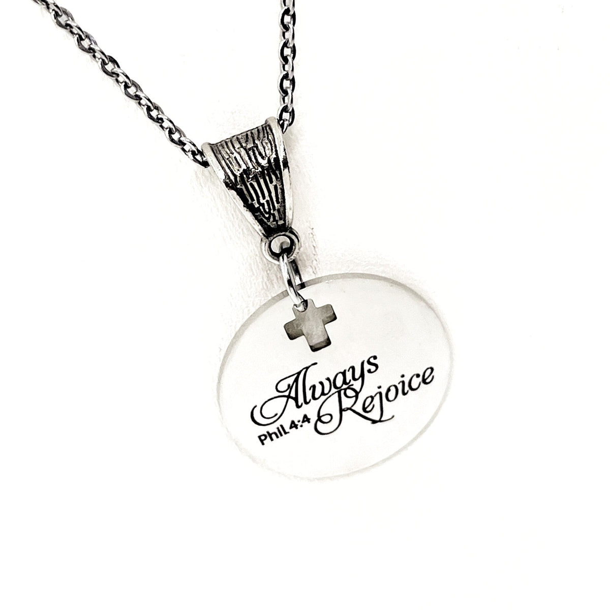 Faith Gift, Always Rejoice Pendant Necklace, Philippians 4 4, Scripture Jewelry, Scripture Necklace, Christian Jewelry, Christian Necklace