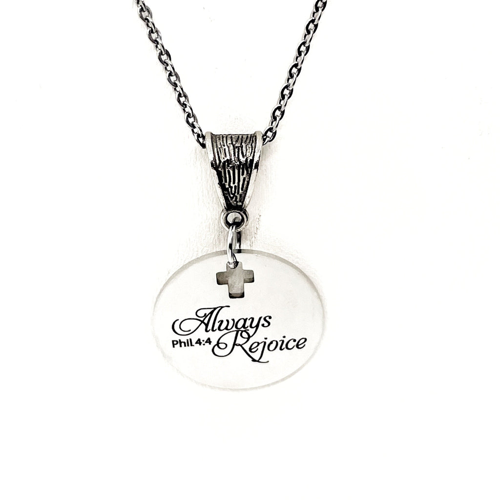 Faith Gift, Always Rejoice Pendant Necklace, Philippians 4 4, Scripture Jewelry, Scripture Necklace, Christian Jewelry, Christian Necklace