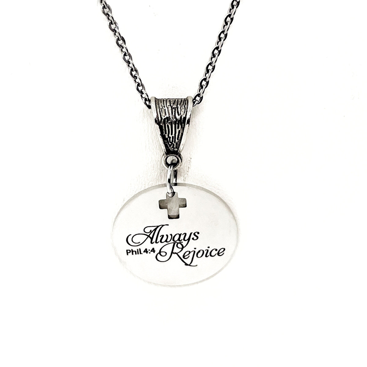 Faith Gift, Always Rejoice Pendant Necklace, Philippians 4 4, Scripture Jewelry, Scripture Necklace, Christian Jewelry, Christian Necklace