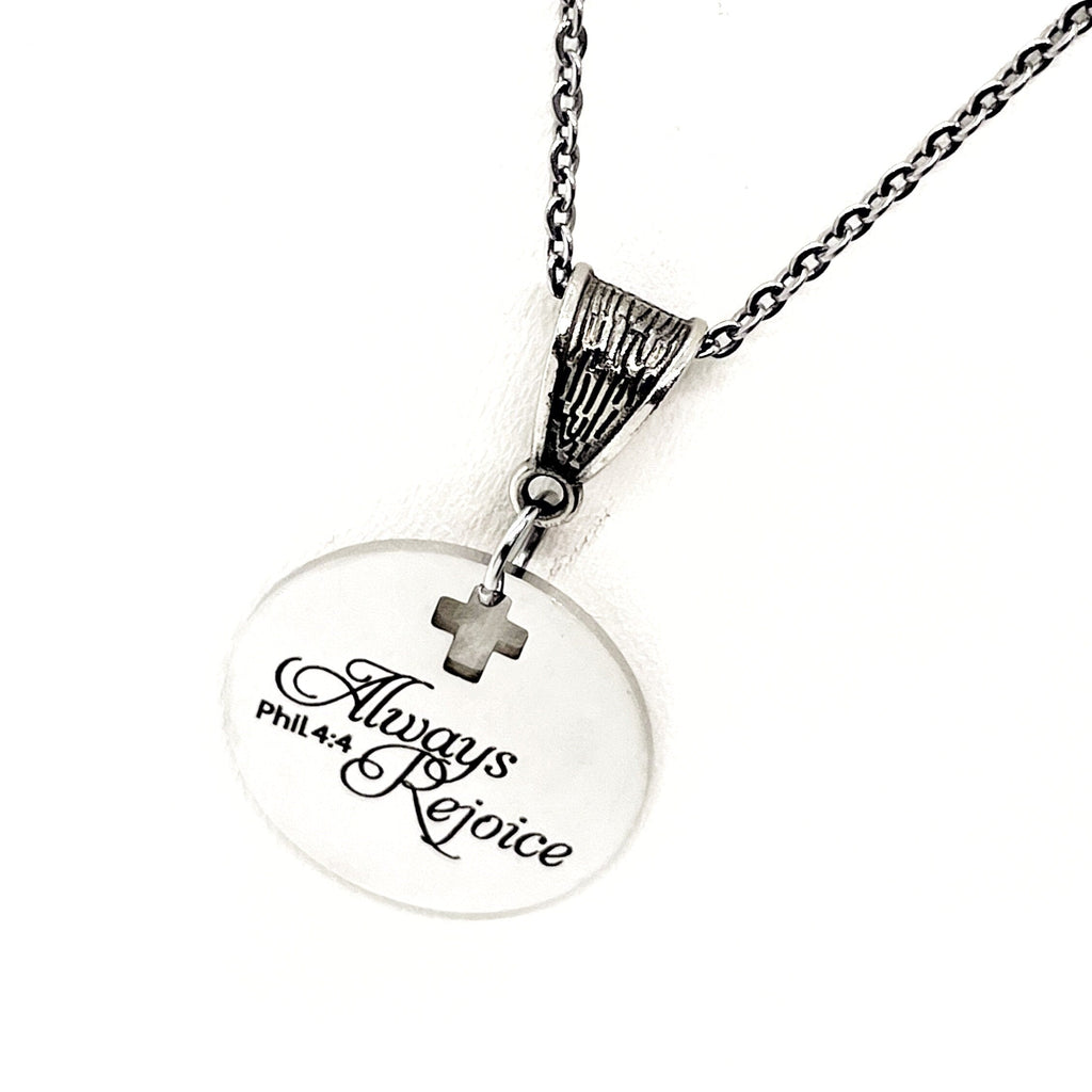 Faith Gift, Always Rejoice Pendant Necklace, Philippians 4 4, Scripture Jewelry, Scripture Necklace, Christian Jewelry, Christian Necklace