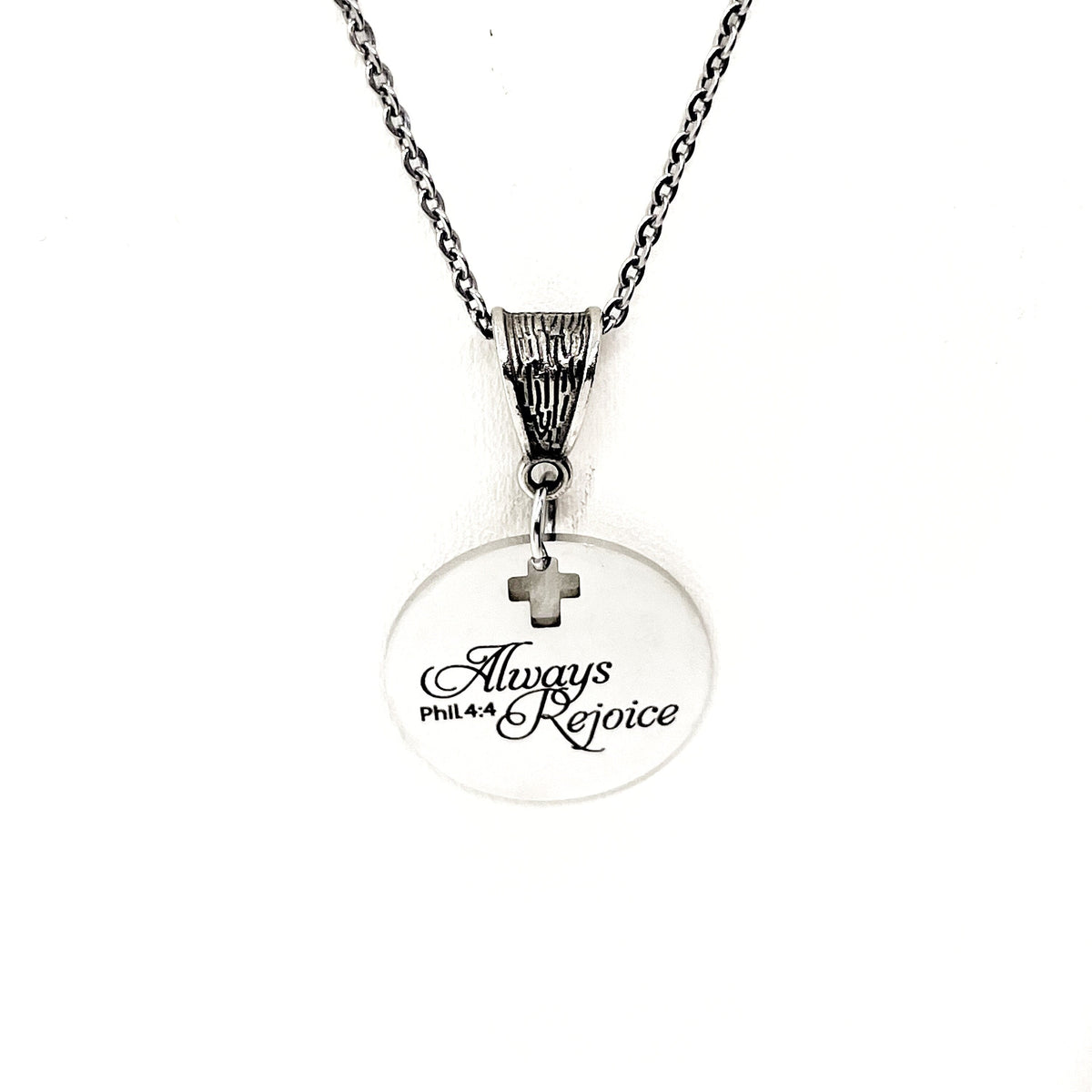 Faith Gift, Always Rejoice Pendant Necklace, Philippians 4 4, Scripture Jewelry, Scripture Necklace, Christian Jewelry, Christian Necklace