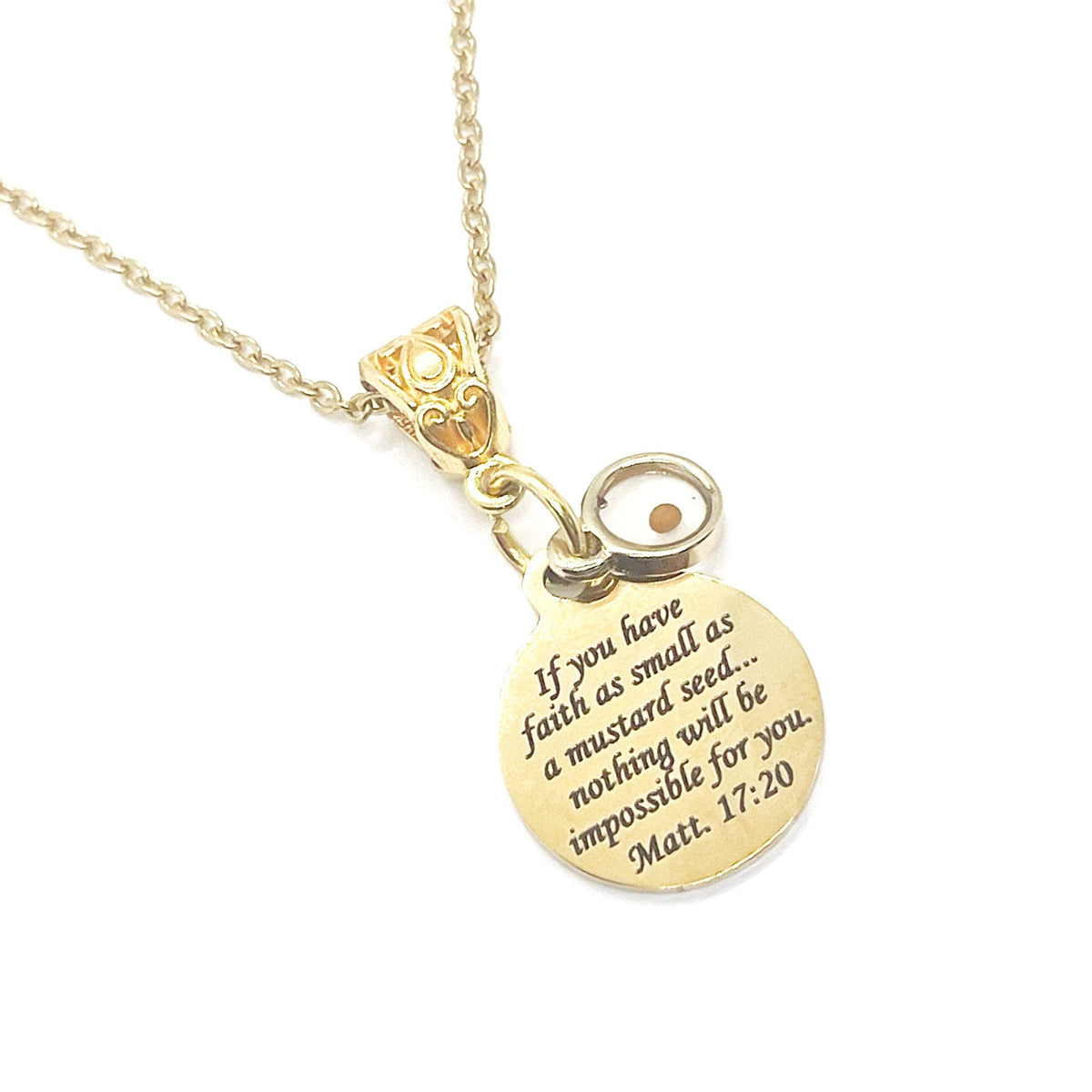 Mustard Seed Necklace, Mustard Seed Scripture Pendant, Matthew 17 20, Christian Necklace, Faith Necklace, Mustard Seed Faith Gift