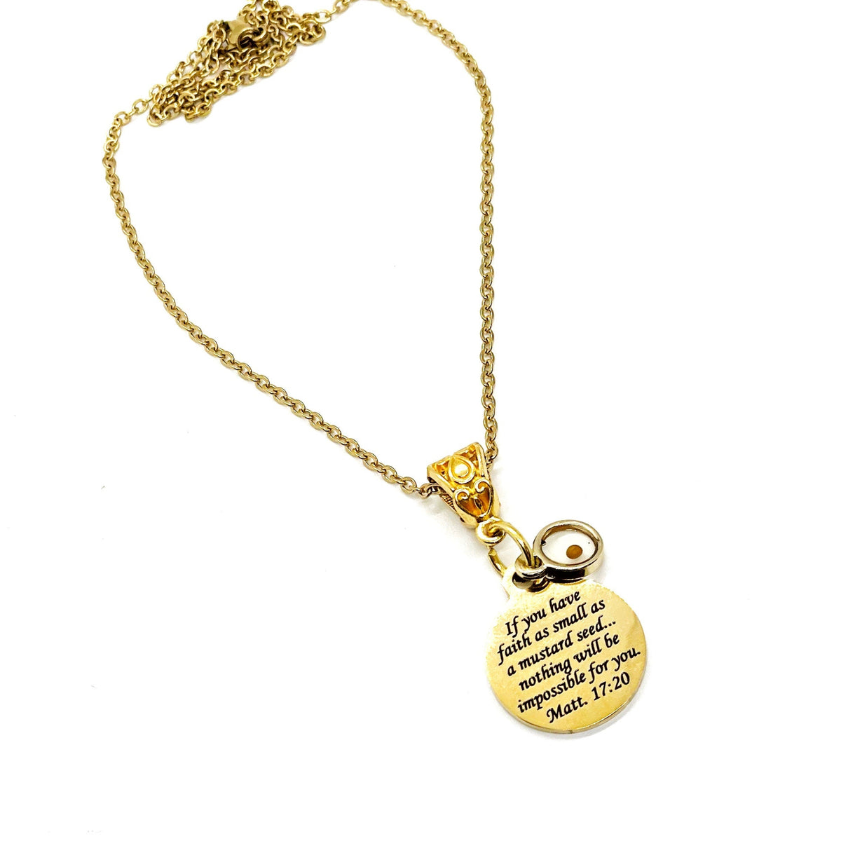 Mustard Seed Necklace, Mustard Seed Scripture Pendant, Matthew 17 20, Christian Necklace, Faith Necklace, Mustard Seed Faith Gift