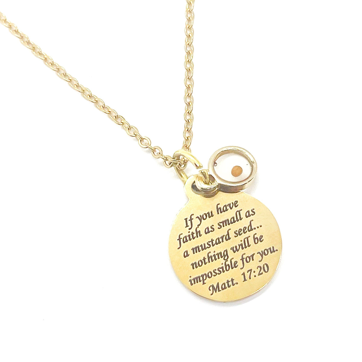 Mustard Seed Necklace, Mustard Seed Scripture Pendant, Matthew 17 20, Christian Necklace, Faith Necklace, Mustard Seed Faith Gift