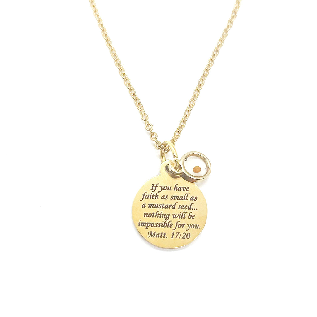 Mustard Seed Necklace, Mustard Seed Scripture Pendant, Matthew 17 20, Christian Necklace, Faith Necklace, Mustard Seed Faith Gift