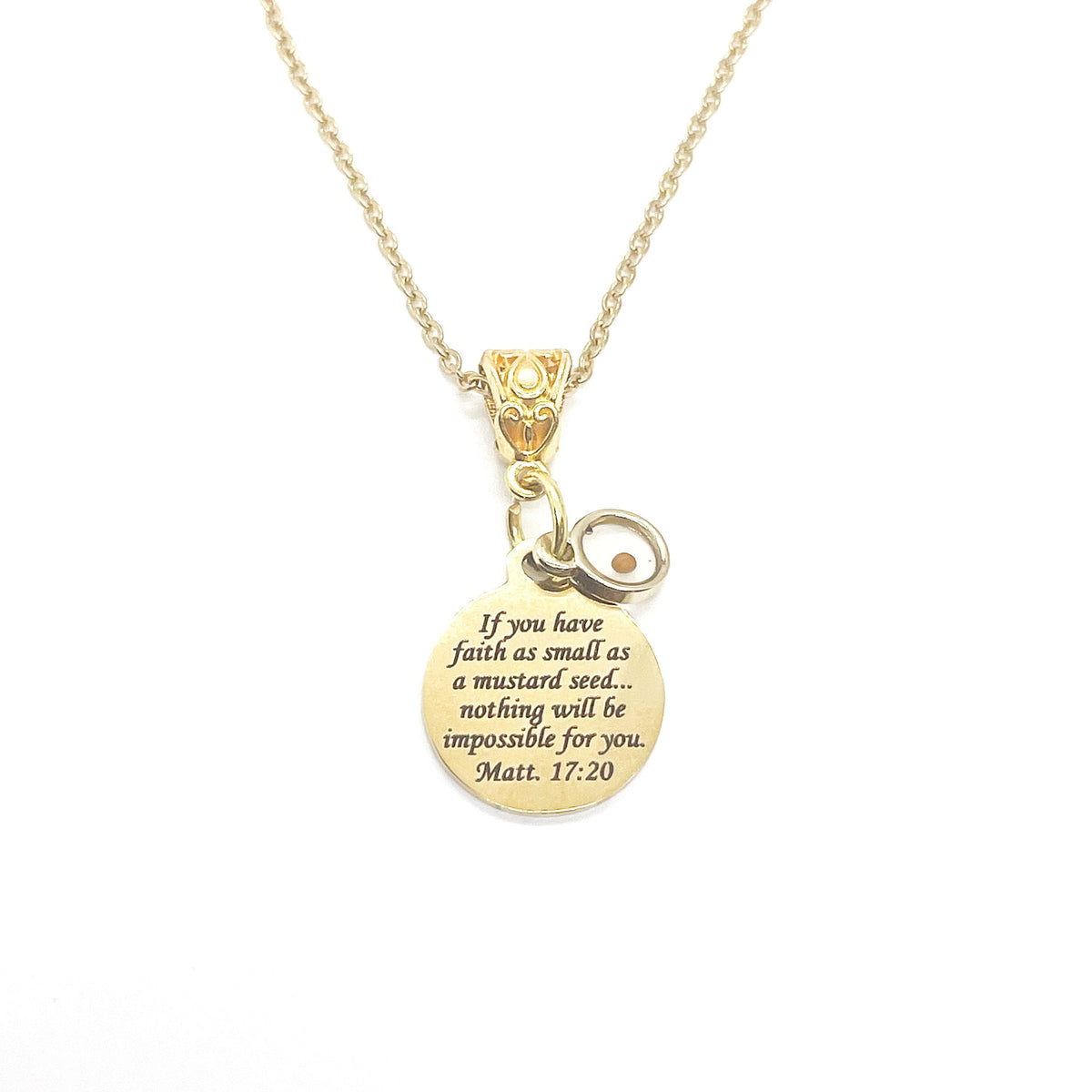 Mustard Seed Necklace, Mustard Seed Scripture Pendant, Matthew 17 20, Christian Necklace, Faith Necklace, Mustard Seed Faith Gift