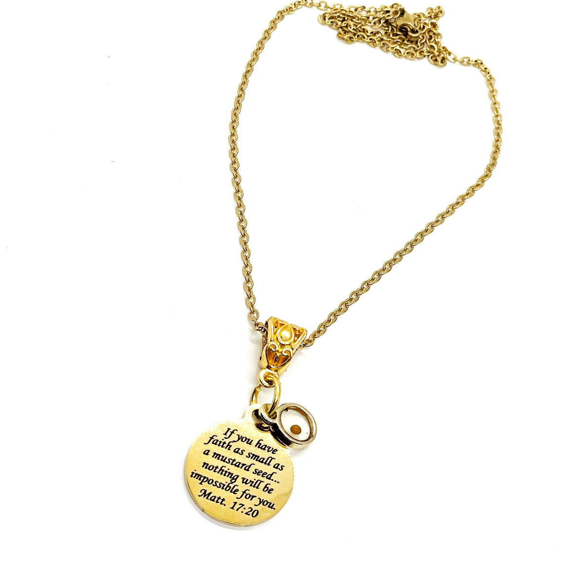 Mustard Seed Necklace, Mustard Seed Scripture Pendant, Matthew 17 20, Christian Necklace, Faith Necklace, Mustard Seed Faith Gift