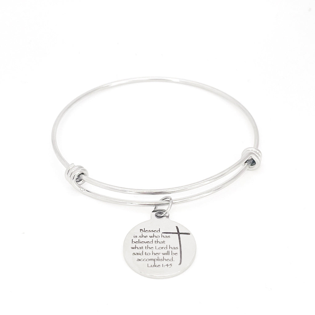 Scripture Gift, Blessed Is She Who Has Believed The Lord, Charm Bracelet, Luke 1 4 and 5, Scripture Quote, Bible Verse Gift For Her