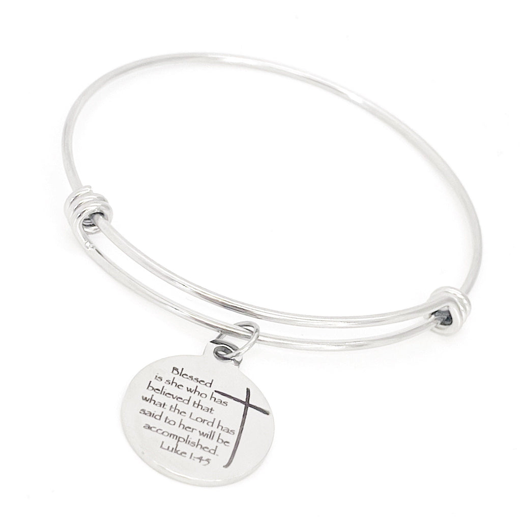 Scripture Gift, Blessed Is She Who Has Believed The Lord, Charm Bracelet, Luke 1 4 and 5, Scripture Quote, Bible Verse Gift For Her