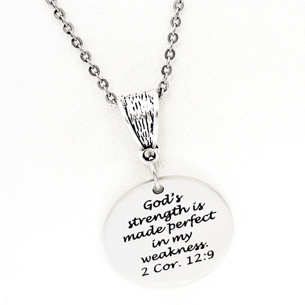 Faith Gift, Gods Strength Is Made Perfect In My Weakness Necklace, 2 Corinthians 12 9, Scripture Gift, Faith Jewelry, Gift For Her