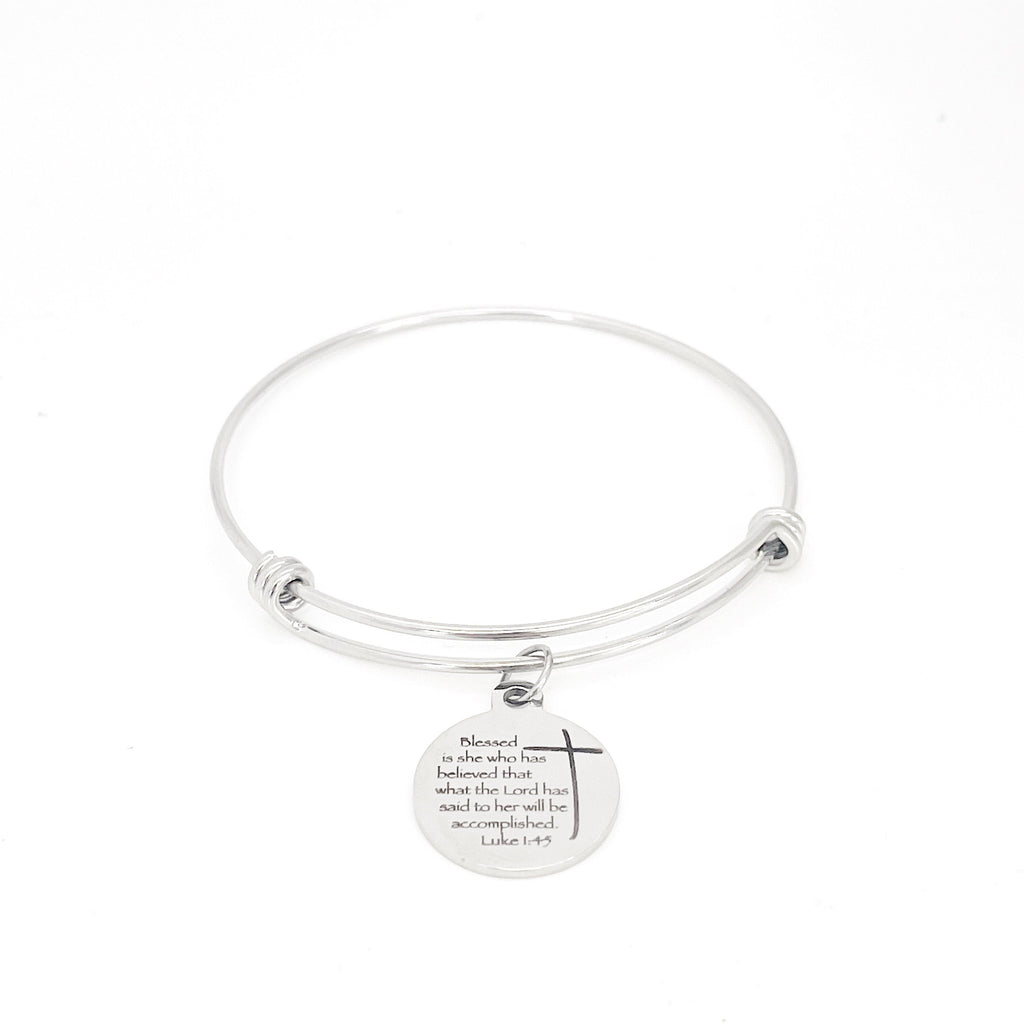 Scripture Gift, Blessed Is She Who Has Believed The Lord, Charm Bracelet, Luke 1 4 and 5, Scripture Quote, Bible Verse Gift For Her