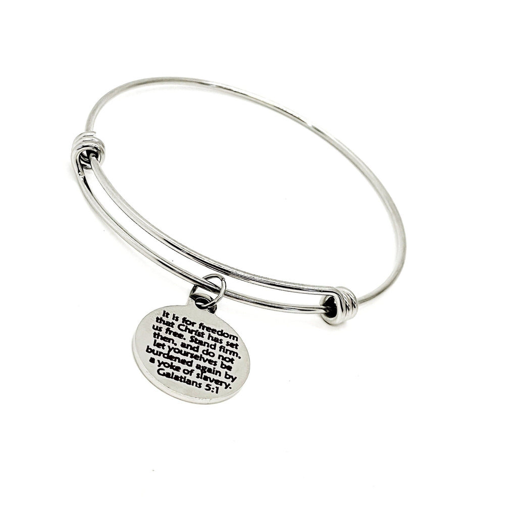 Faith Gift, Stand Firm And Do Not Let Yourself Be Burdened Charm Bracelet, Galatians 5 1 Quote, Scripture Gift, Christian Woman Gift For Her