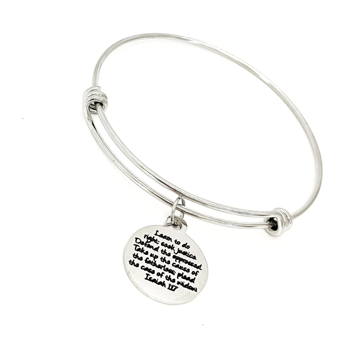 Faith Gift, Do Right, Seek Justice, Defend Oppressed, Isaiah 1 17 Gift, Scripture Gifts, Bible Verse Charm, Stacking Bangle, Charm Bracelet