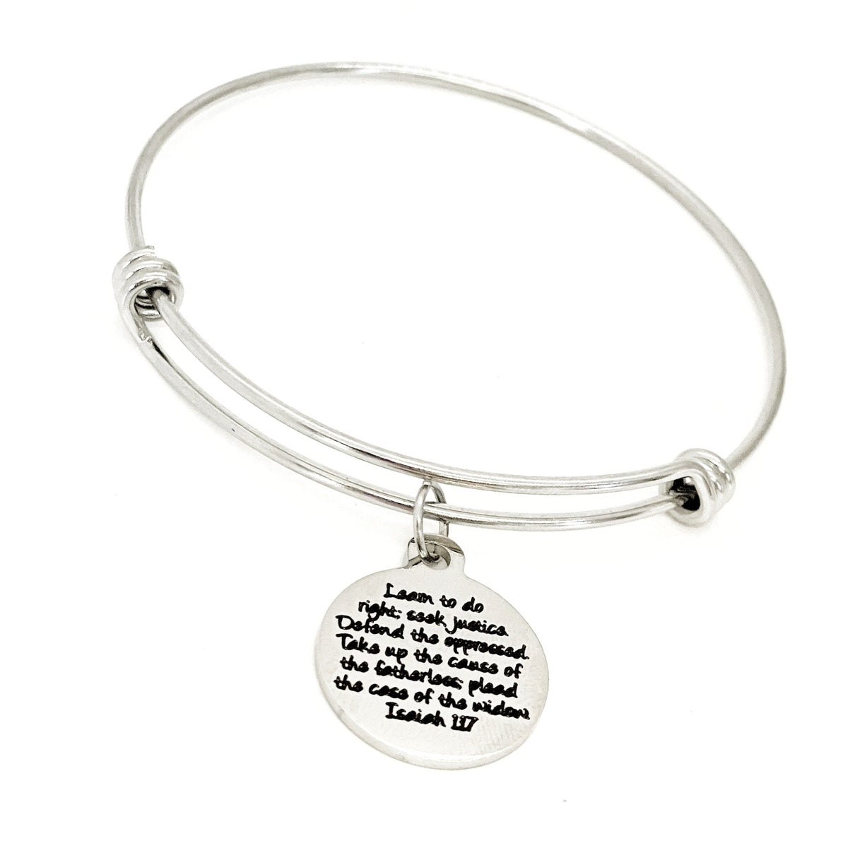 Faith Gift, Do Right, Seek Justice, Defend Oppressed, Isaiah 1 17 Gift, Scripture Gifts, Bible Verse Charm, Stacking Bangle, Charm Bracelet