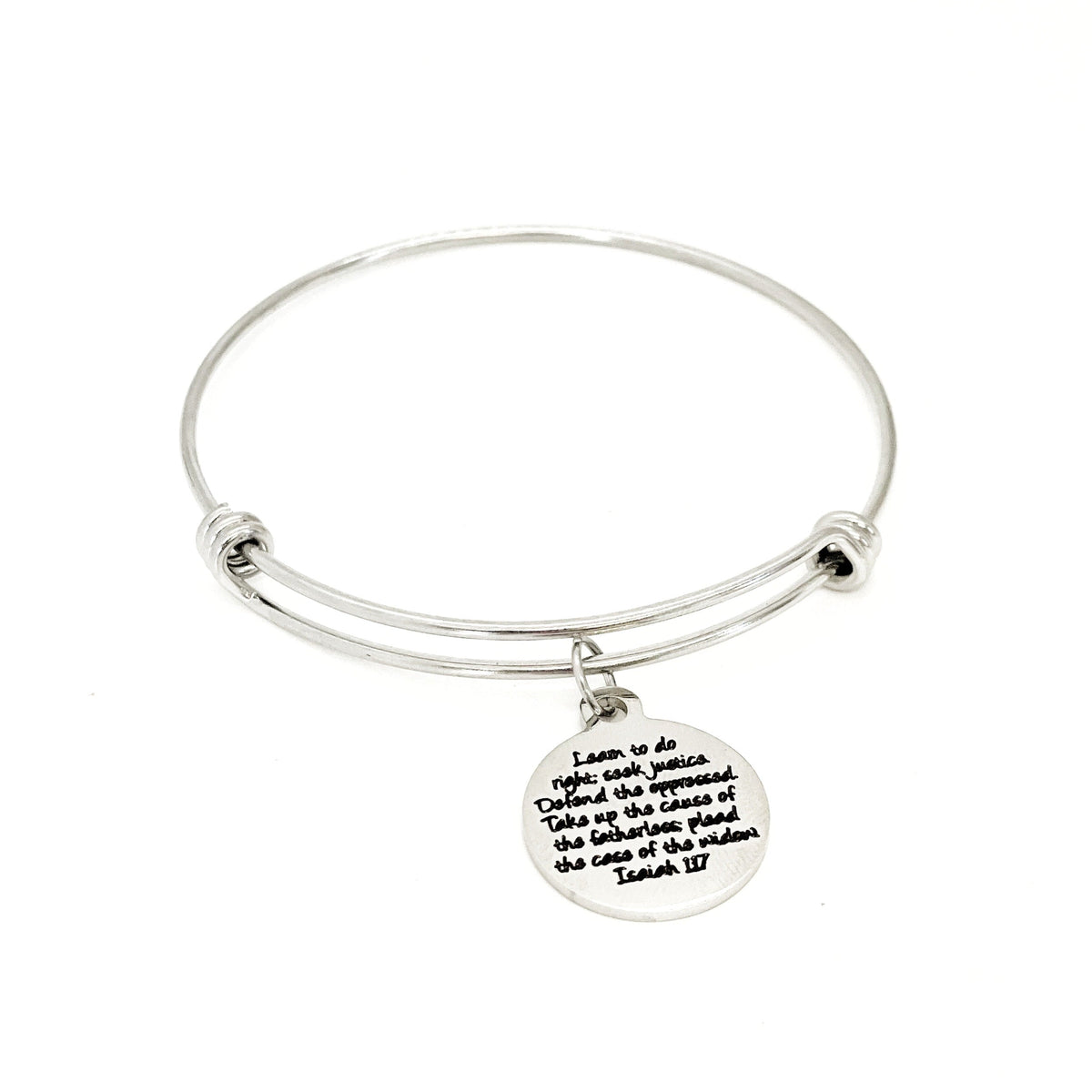 Faith Gift, Do Right, Seek Justice, Defend Oppressed, Isaiah 1 17 Gift, Scripture Gifts, Bible Verse Charm, Stacking Bangle, Charm Bracelet