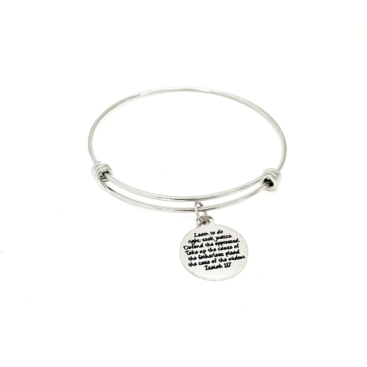 Faith Gift, Do Right, Seek Justice, Defend Oppressed, Isaiah 1 17 Gift, Scripture Gifts, Bible Verse Charm, Stacking Bangle, Charm Bracelet