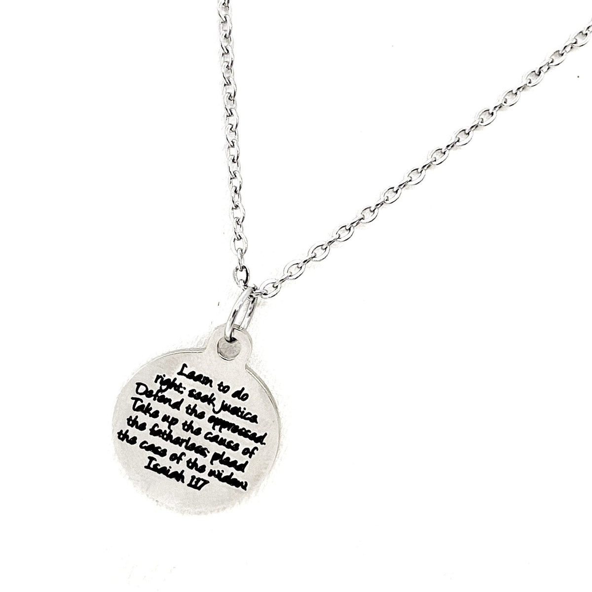 Scripture Gift, Learn To Do Right, Seek Justice, Defend The Oppressed Necklace, Isaiah 1 17 Charm, Scripture Quote, Scripture Jewelry Gift