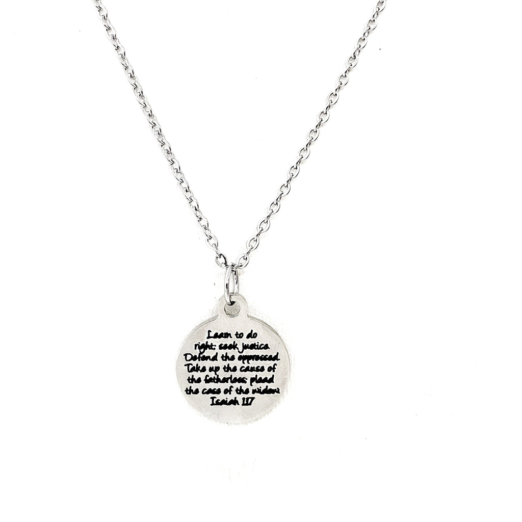 Scripture Gift, Learn To Do Right, Seek Justice, Defend The Oppressed Necklace, Isaiah 1 17 Charm, Scripture Quote, Scripture Jewelry Gift