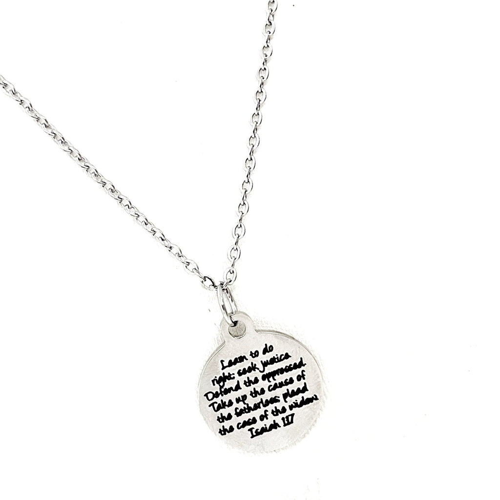 Scripture Gift, Learn To Do Right, Seek Justice, Defend The Oppressed Necklace, Isaiah 1 17 Charm, Scripture Quote, Scripture Jewelry Gift