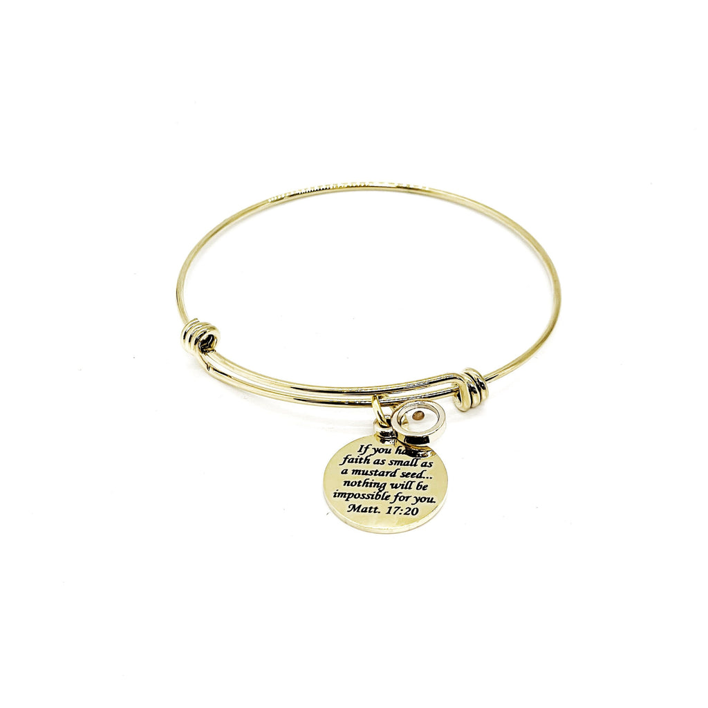 Mustard Seed Scripture Goldtone Bracelet, Matthew 17 20, Mustard Seed Jewelry, Christian Jewelry, Mustard Seed Faith Jewelry Gift For Her