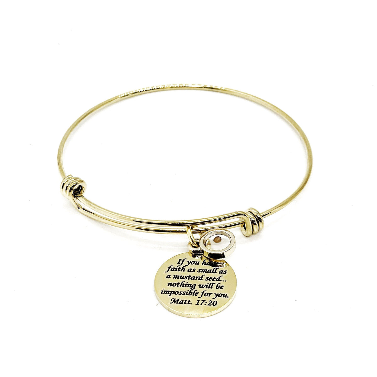 Mustard Seed Scripture Goldtone Bracelet, Matthew 17 20, Mustard Seed Jewelry, Christian Jewelry, Mustard Seed Faith Jewelry Gift For Her