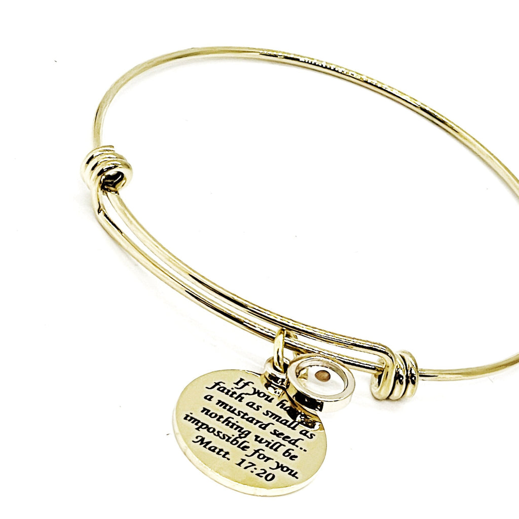 Mustard Seed Scripture Goldtone Bracelet, Matthew 17 20, Mustard Seed Jewelry, Christian Jewelry, Mustard Seed Faith Jewelry Gift For Her