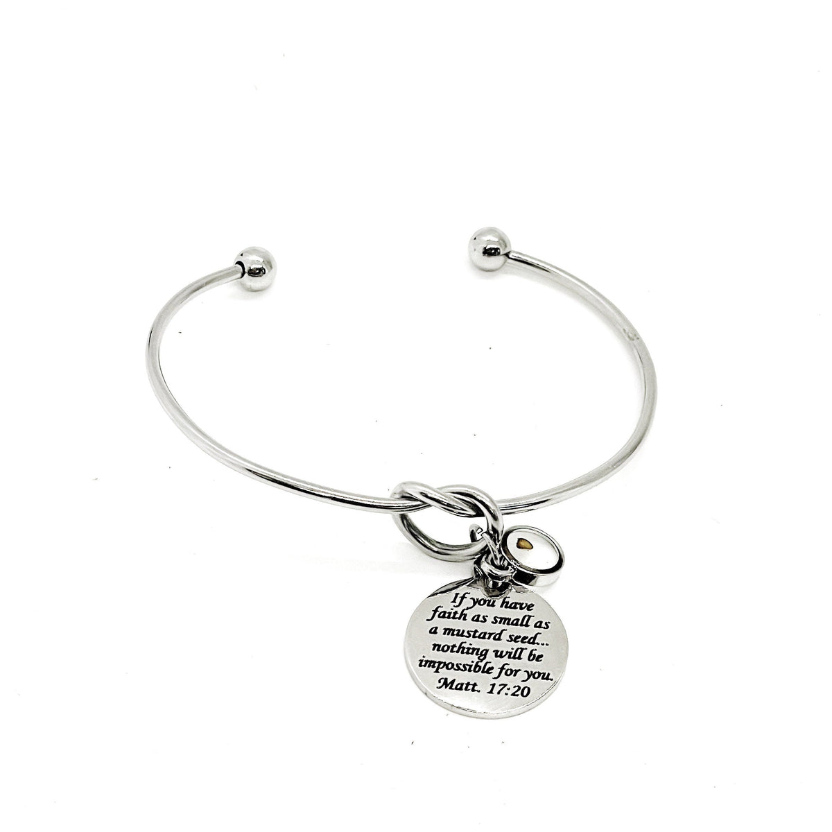 Mustard Seed Scripture Cuff Bracelet, Love Knot Bracelet, Matthew 17 20, Mustard Seed Gifts, Christian Jewelry, Mustard Seed Gift For Her
