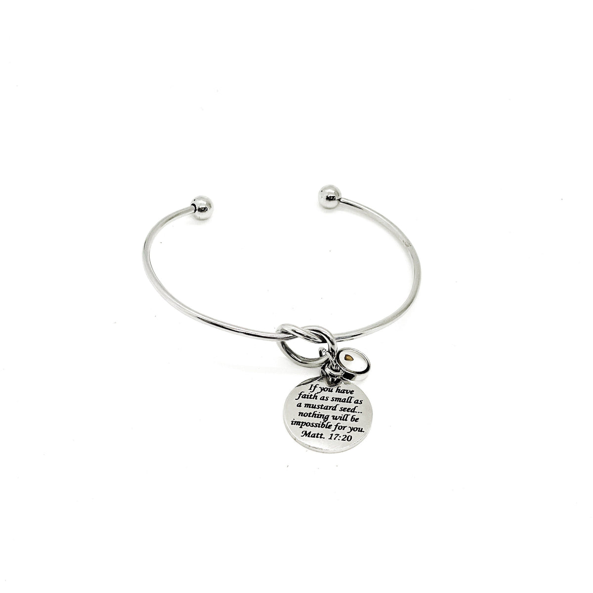 Mustard Seed Scripture Cuff Bracelet, Love Knot Bracelet, Matthew 17 20, Mustard Seed Gifts, Christian Jewelry, Mustard Seed Gift For Her