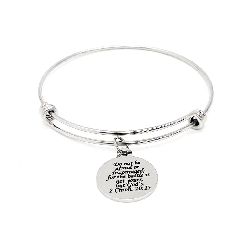 Scripture Jewelry, Do Not Be Afraid or Discouraged Charm Bracelet, 2 Chronicles 20 15, The Battle Is Gods Not Mine, Faith Gifts, Scripture