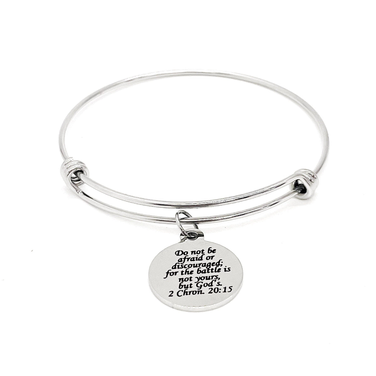 Scripture Jewelry, Do Not Be Afraid or Discouraged Charm Bracelet, 2 Chronicles 20 15, The Battle Is Gods Not Mine, Faith Gifts, Scripture