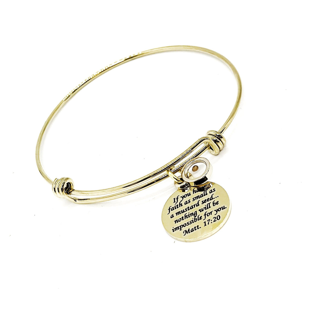 Mustard Seed Scripture Goldtone Bracelet, Matthew 17 20, Mustard Seed Jewelry, Christian Jewelry, Mustard Seed Faith Jewelry Gift For Her