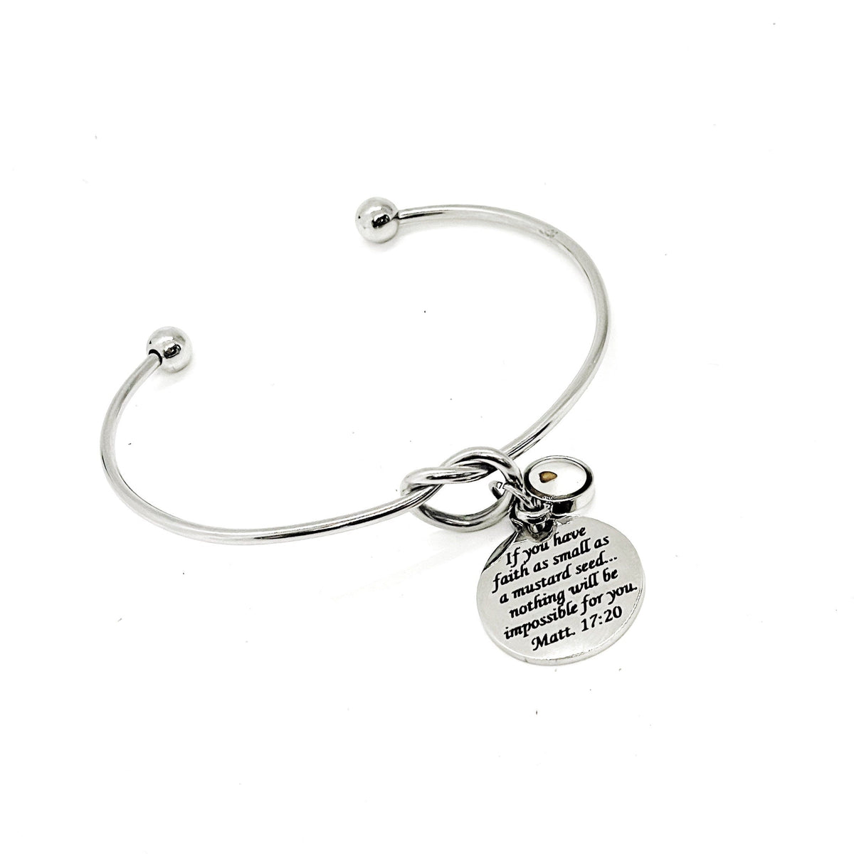 Mustard Seed Scripture Cuff Bracelet, Love Knot Bracelet, Matthew 17 20, Mustard Seed Gifts, Christian Jewelry, Mustard Seed Gift For Her